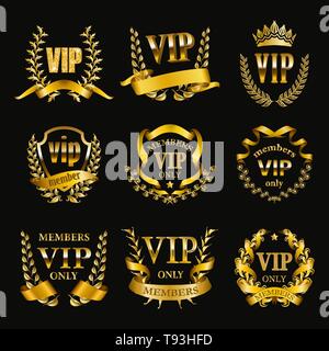 Satz von Gold vip Monogramme für Grafik Design auf schwarzem Hintergrund. Stock Vektor