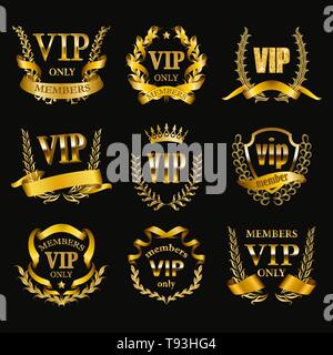 Satz von Gold vip Monogramme für Grafik Design auf schwarzem Hintergrund. Stock Vektor