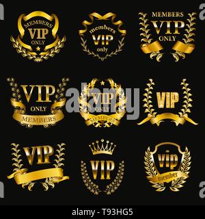 Satz von Gold vip Monogramme für Grafik Design auf schwarzem Hintergrund. Stock Vektor
