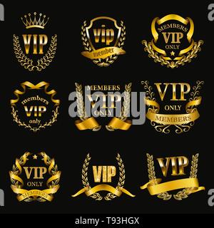 Satz von Gold vip Monogramme für Grafik Design auf schwarzem Hintergrund. Stock Vektor
