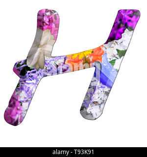 Das Capitol Buchstaben H Teil einer Reihe von Buchstaben, Zahlen und Symbole von 3D Buchstaben mit bunten Blumen Bilder auf weißem Hintergrund Stockfoto