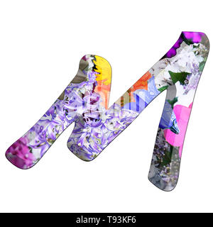 Das Capitol Buchstabe M Teil einer Reihe von Buchstaben, Zahlen und Symbole von 3D Buchstaben mit bunten Blumen Bilder auf weißem Hintergrund Stockfoto