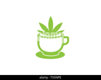 Marihuana innerhalb einer Tasse Kaffee für Logo Design Stock Vektor