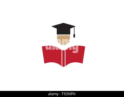 Abschlusshut offenes Buch Logo Design Stock Vektor