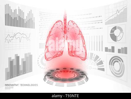 3D-Low Poly menschlichen gesunden Lungen Virtual Laser Chirurgie operation HUD UI angezeigt. Zukunft Technik polygonalen Medizin Krankheit medikamentöse Behandlung. Blaue medi Stock Vektor