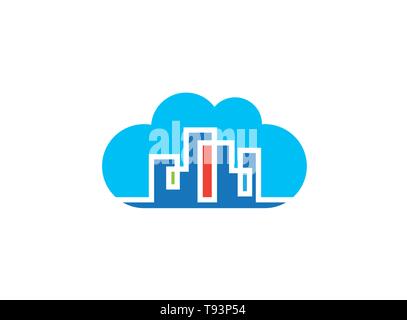 Gebäude in Stadthaus in einer großen Wolke Logo-Design Stock Vektor