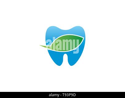 Zähne Bio Pflege Symbol mit Blatt für Zahnarzt Klinik Logo Design Illustration Stock Vektor