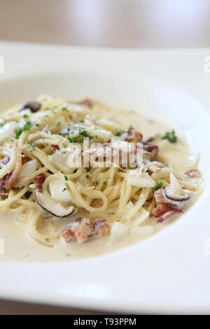 Cremige Pilz Spaghetti Stockfoto