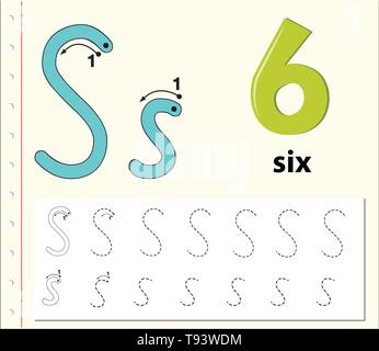 Buchstabe S tracing Alphabet Arbeitsblätter Abbildung Stock Vektor