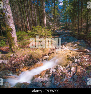Wasserfall bei berühmten eibsee vor der Zugspitze in Deutschland Stockfoto