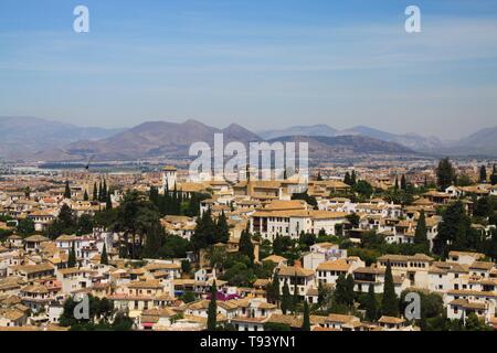 Luftaufnahme über Granada von: Alhambra, Andalusien, Spanien Stockfoto