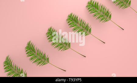 Realistische Palmblättern auf Korallen leben Hintergrund für kosmetische ad oder modeillustration. Tropische frame exotische Banane Palm. Verkauf Banner Design. 3D Stockfoto