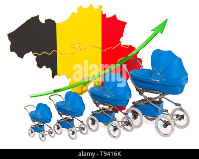 Wachsende Geburtenrate in Belgien, Konzept. 3D-Rendering auf weißem Hintergrund Stockfoto