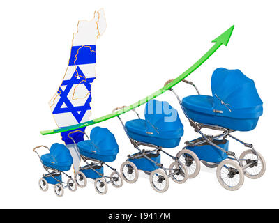 Wachsende Geburtenrate in Israel, Konzept. 3D-Rendering auf weißem Hintergrund Stockfoto