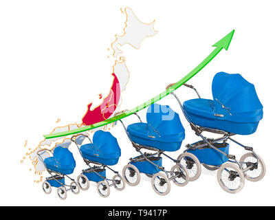Wachsende Geburtenrate in Japan, Konzept. 3D-Rendering auf weißem Hintergrund Stockfoto