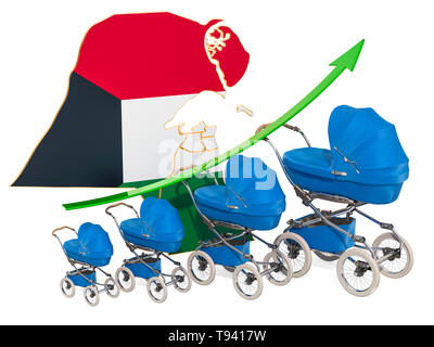 Wachsende Geburtenrate in Kuwait, Konzept. 3D-Rendering auf weißem Hintergrund Stockfoto