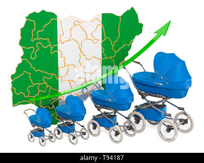 Wachsende Geburtenrate in Nigeria, Konzept. 3D-Rendering auf weißem Hintergrund Stockfoto
