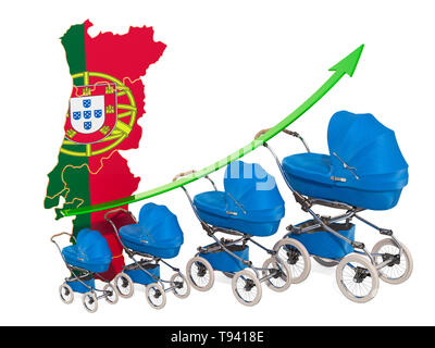 Wachsende Geburtenrate in Portugal, Konzept. 3D-Rendering auf weißem Hintergrund Stockfoto