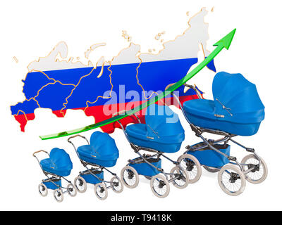 Wachsende Geburtenrate in Russland, Konzept. 3D-Rendering auf weißem Hintergrund Stockfoto