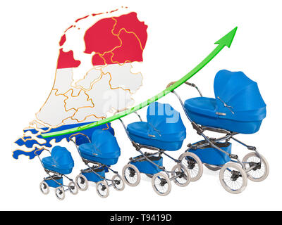 Wachsende Geburtenrate in den Niederlanden, Konzept. 3D-Rendering auf weißem Hintergrund Stockfoto