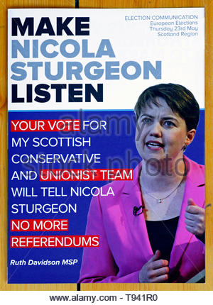 Ruth Davidson Schottischen Konservativen Partei Wahlen zum Europäischen Parlament 2019 Kampagne Packungsbeilage Stockfoto