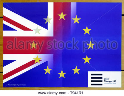 Ändern UK Partei Wahlen zum Europäischen Parlament 2019 Kampagne Packungsbeilage Stockfoto