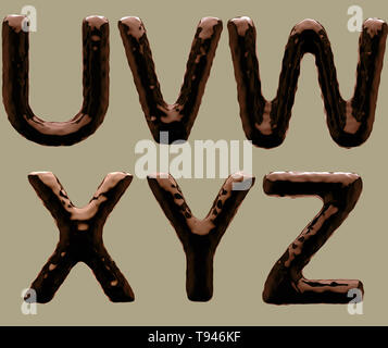 3D-Render von Schokolade Alphabet (Buchstaben und Zahlen). Mit Freistellungspfaden. Stockfoto