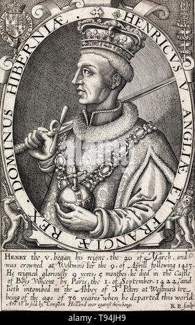 Henry V portrait Gravur im Profil, Renold Elstrack, Pub. 1618 Stockfoto