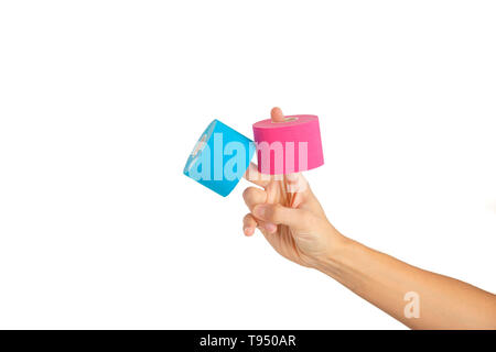 Frau Hand kinesiotape auf weißem Hintergrund Stockfoto