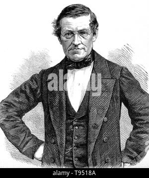 Sir Charles Wheatstone, holzstich. Charles Wheatstone (1802-1875) war ein englischer Wissenschaftler und Erfinder vieler wissenschaftlicher Durchbrüche der viktorianischen Ära, einschließlich der Englischen Concertina, das stereoskop (ein Gerät für die Darstellung von dreidimensionalen Aufnahmen) und der Playfair Chiffre (eine Verschlüsselung Technik). Aber Wheatstone ist am besten für seine Beiträge in der Entwicklung der Wheatstone-brücke bekannt, die ursprünglich von Samuel Hunter Christie, die verwendet wird, um eine unbekannte elektrische Widerstand zu messen erfunden, und als wichtige Figur in der Entwicklung der Telegrafie. Stockfoto