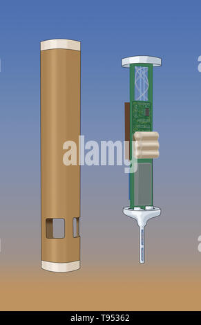 Eine dropsonde ist ein Verschleißteil wetter Aufklärung Gerät erstellt durch das Nationale Zentrum für Atmosphärenforschung (NCAR), entworfen von einem Flugzeug in der Höhe über Wasser fallen gelassen werden (und somit Anschluss) Sturm Bedingungen wie das Gerät fällt an der Oberfläche zu messen. Stockfoto