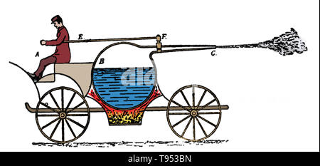 Dampfgetriebenen Fahrzeug von Gravesande, 1720 konzipiert. Willem Jacob's Gravesande (September 26, 1688 - 28. Februar 1742) war ein niederländischer Jurist und Philosoph, für die Entwicklung von experimentellen Demonstrationen von den Gesetzen der klassischen Mechanik erinnert. Stockfoto
