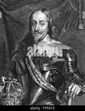 Charles I (November 19, 1600 - Januar 30, 1649) war Monarch der Drei Königreiche von England, Schottland und Irland vom 27. März 1625 bis zu seiner Hinrichtung im Jahre 1649. Charles war der zweite Sohn von König James VI. von Schottland, aber nach dem Tod seines Vaters im Jahre 1603 den englischen Thron übernahm, zog er nach England, wo er auch den Rest seines Lebens verbrachte. Nach seiner Nachfolge, Charles Streit mit dem Parlament von England, das versuchte, seine königliche Vorrecht zu bändigen. Stockfoto