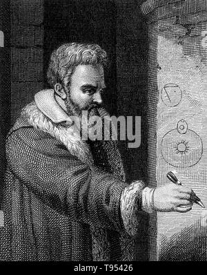 Galileo Galilei (Februar 15, 1564 - 8. Januar 1642) war ein italienischer Physiker, Mathematiker, Astronom und Philosoph, der eine wichtige Rolle in der wissenschaftlichen Revolution spielte. Seine Leistungen gehören Verbesserungen der Teleskop, wichtige astronomische Beobachtungen und Unterstützung für Copernicanism. Er entdeckte die Berge auf dem Mond, der vier größten Monde des Jupiter und zahlreiche dim Sterne. Er studierte die Bewegung eines Pendels und festgestellt, dass die Schwingen eine konstante Zeit. Stockfoto