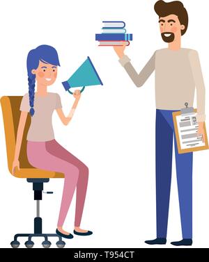 Paar mit im Büro Stuhl avatar Charakter Stock Vektor