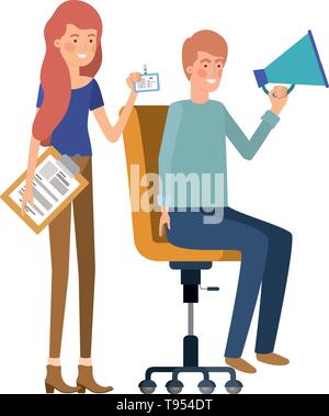 Paar mit im Büro Stuhl avatar Charakter Stock Vektor
