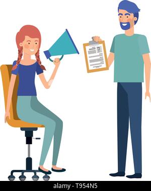 Paar mit im Büro Stuhl avatar Charakter Stock Vektor