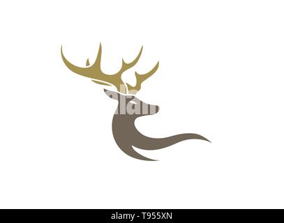 Hirsch mit großen Hörnern für Logo Design Stock Vektor