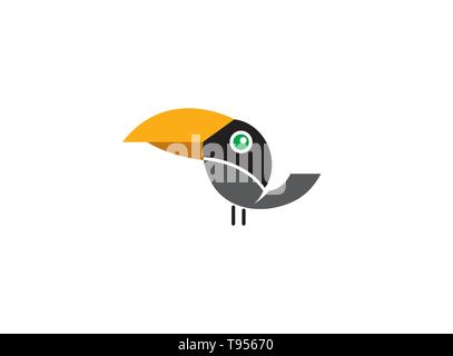 Keel billed Toucan schwarzer Vogel mit gelbem Schnabel für Logo Design Stock Vektor