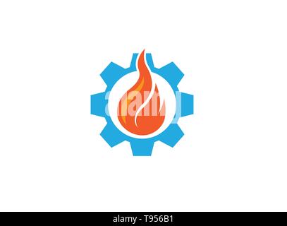 Kreatives Feuer im Zahnrad Symbol oder Ritzel für Logo Design Illustration Stock Vektor