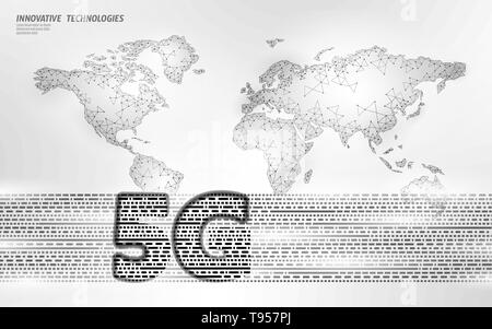 Welt Karte 5 G Internet web Global Connection Informationen Sender. Schnelle mobile Radio Antenne Mobiltelefon. Datenaustausch Vector Illustration Stock Vektor