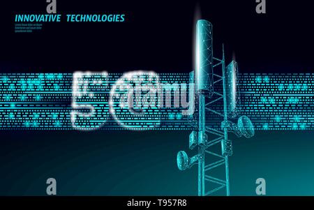 3d-Empfänger der Basisstation. Telecommunication Tower 5 g polygonalen Design global connection Informationen Sender. Die Funkantenne zellulären Vektor Stock Vektor