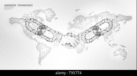 Blockchain Technology Agreement handshake business Konzept Low Poly. Polygonalen Linie geometrischen Design. Hände Kettenglied internet Hyperlink Stock Vektor