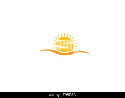 Gelb große helle und glänzende Sonne Sonnenaufgang für Logo Design Stock Vektor