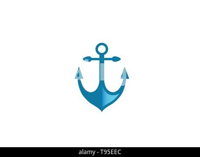 Blau für Boot- und Yachtcharter für Logo Design Illustration Anker Stock Vektor
