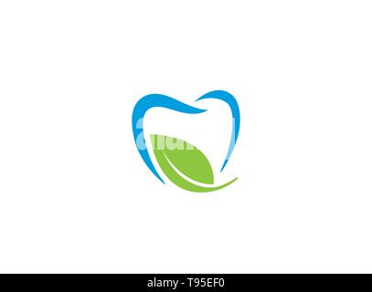 Zähne Bio Pflege Symbol mit Blatt für Zahnarzt Klinik Logo Design Illustration Stock Vektor