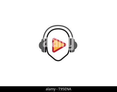 Kopfhörer mit Musik Beats, Headset mit Play Symbol für Logo Design Illustration, Leiter Symbol Stock Vektor