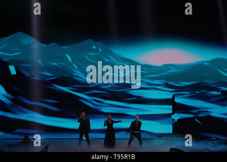 Tel Aviv, Israel. 16. Mai, 2019. Norwegische Keiino führt auf der Bühne im zweiten Halbfinale des Eurovision Song Contest 2019. Credit: Ilia Yefimovich/dpa/Alamy leben Nachrichten Stockfoto