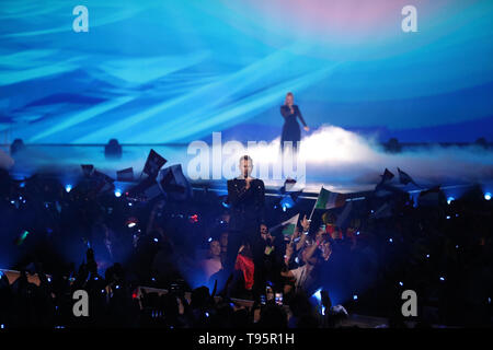 Tel Aviv, Israel. 16. Mai, 2019. Norwegische Keiino führt auf der Bühne im zweiten Halbfinale des Eurovision Song Contest 2019. Credit: Ilia Yefimovich/dpa/Alamy leben Nachrichten Stockfoto