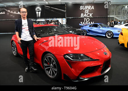Tokio, Japan. 17 Mai, 2019. Die fünfte Generation Toyota Supra macht seine Re-Debüt in Tokio am Freitag, 17. Mai 2019, nach 17 Jahren der Abwesenheit. Die Partnerschaft mit BMW, der 2020 Modell teilt die gleichen, grundlegenden Plattform wie der neue BMW Z4. Credit: Natsuki Sakai/LBA/Alamy leben Nachrichten Stockfoto